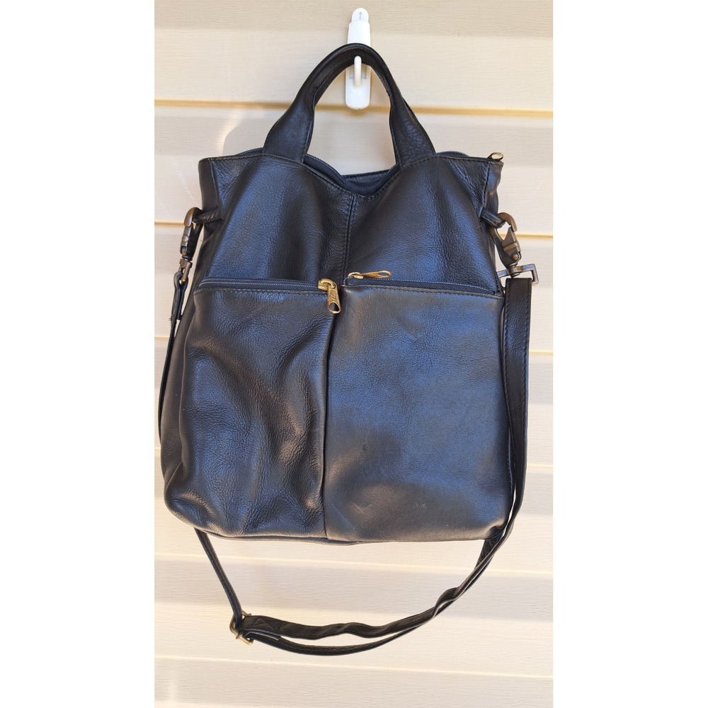 VTG Hobo International Black Leather Convertible Backpack Shoulder Bag Purse Med